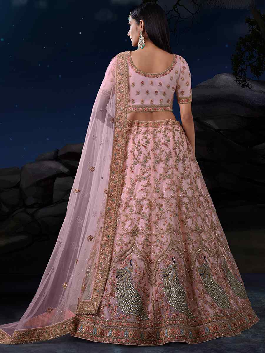 Pink Soft Net Embroidered Festival Wedding Circular Lehenga Choli