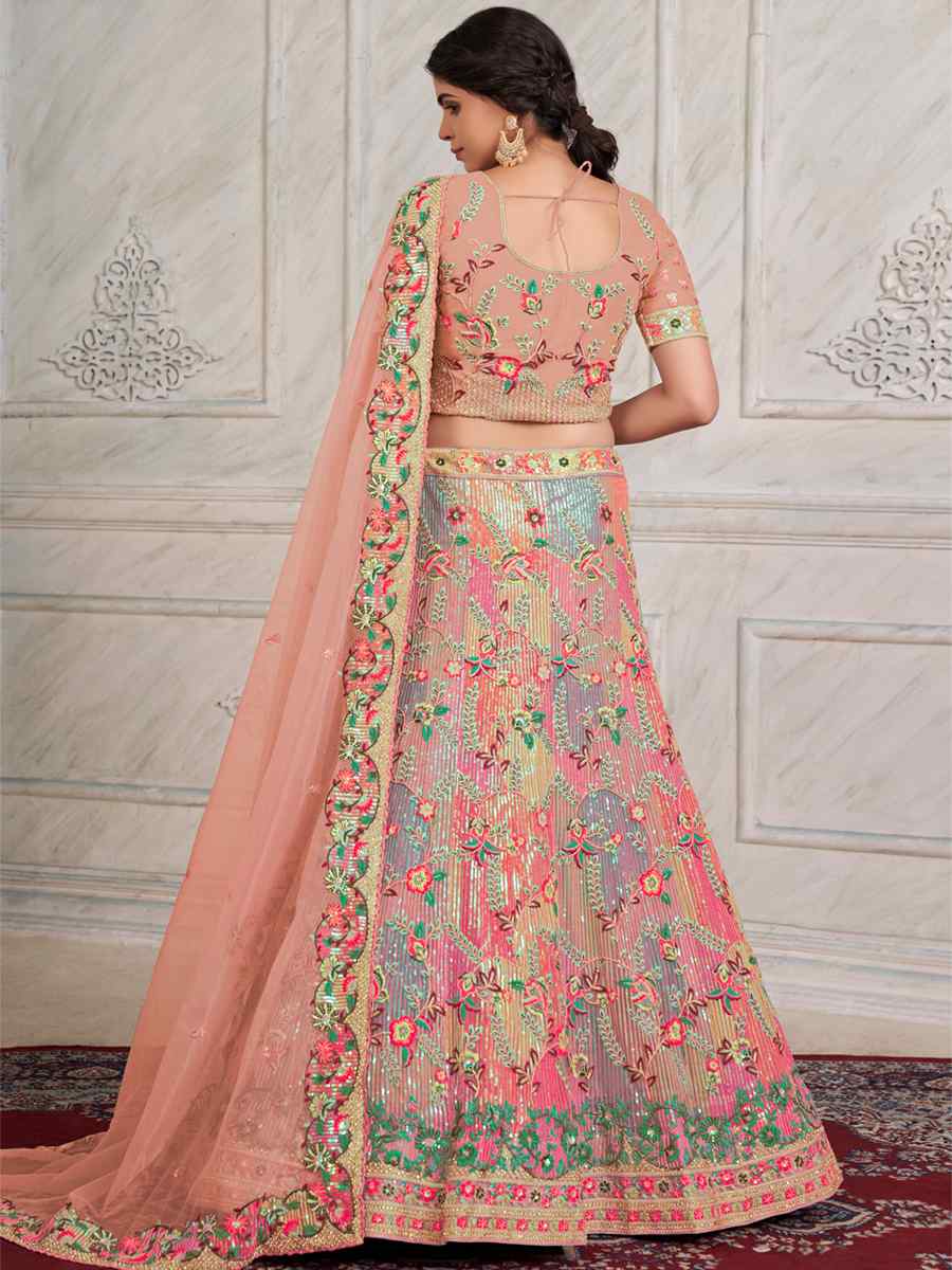 Pink Soft Net Embroidered Festival Wedding Circular Lehenga Choli