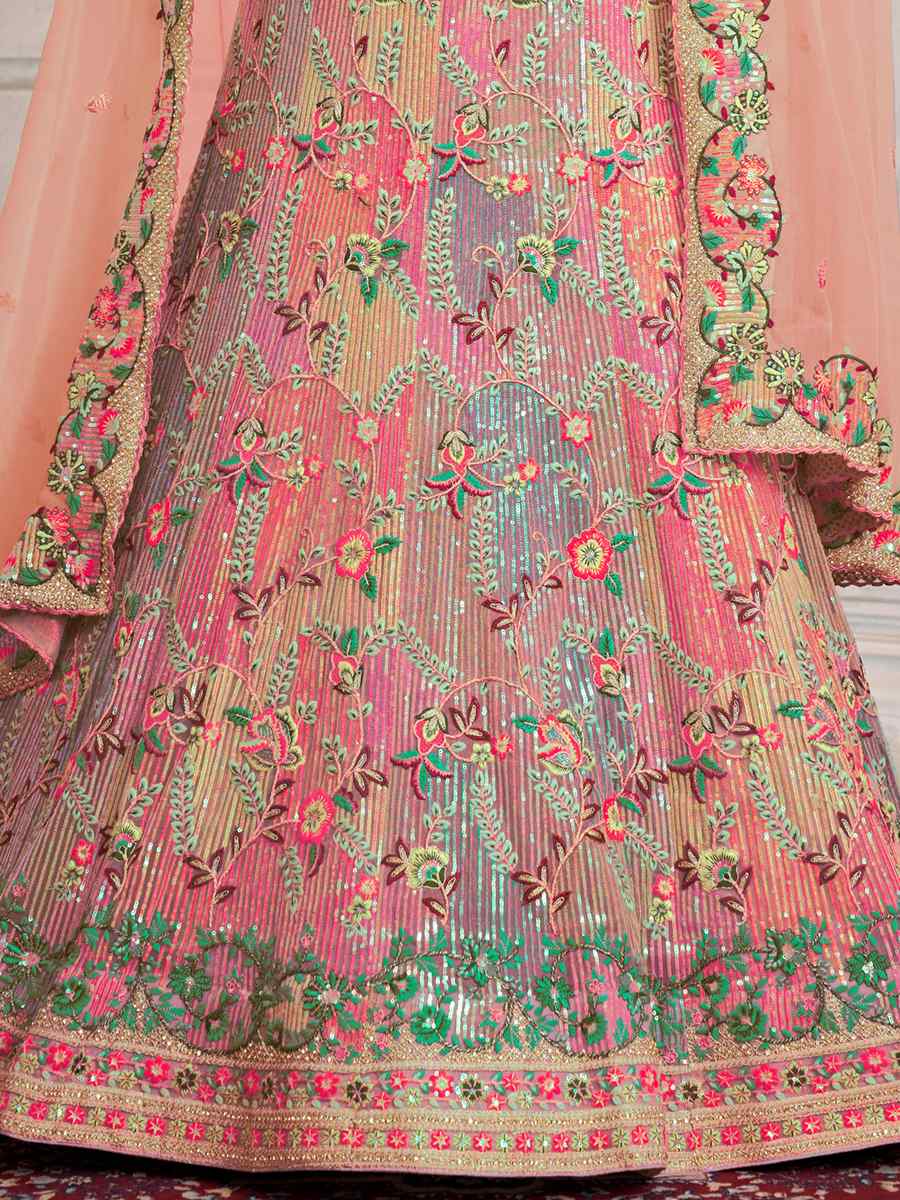 Pink Soft Net Embroidered Festival Wedding Circular Lehenga Choli