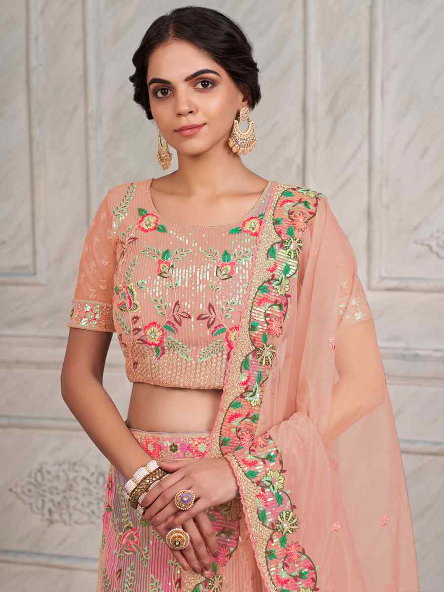 Pink Soft Net Embroidered Festival Wedding Circular Lehenga Choli