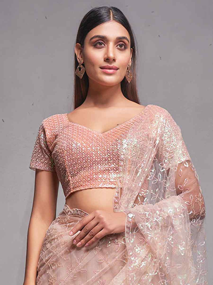 Pink Soft Net Embroidered Festival Wedding Fancy Heavy Border Saree