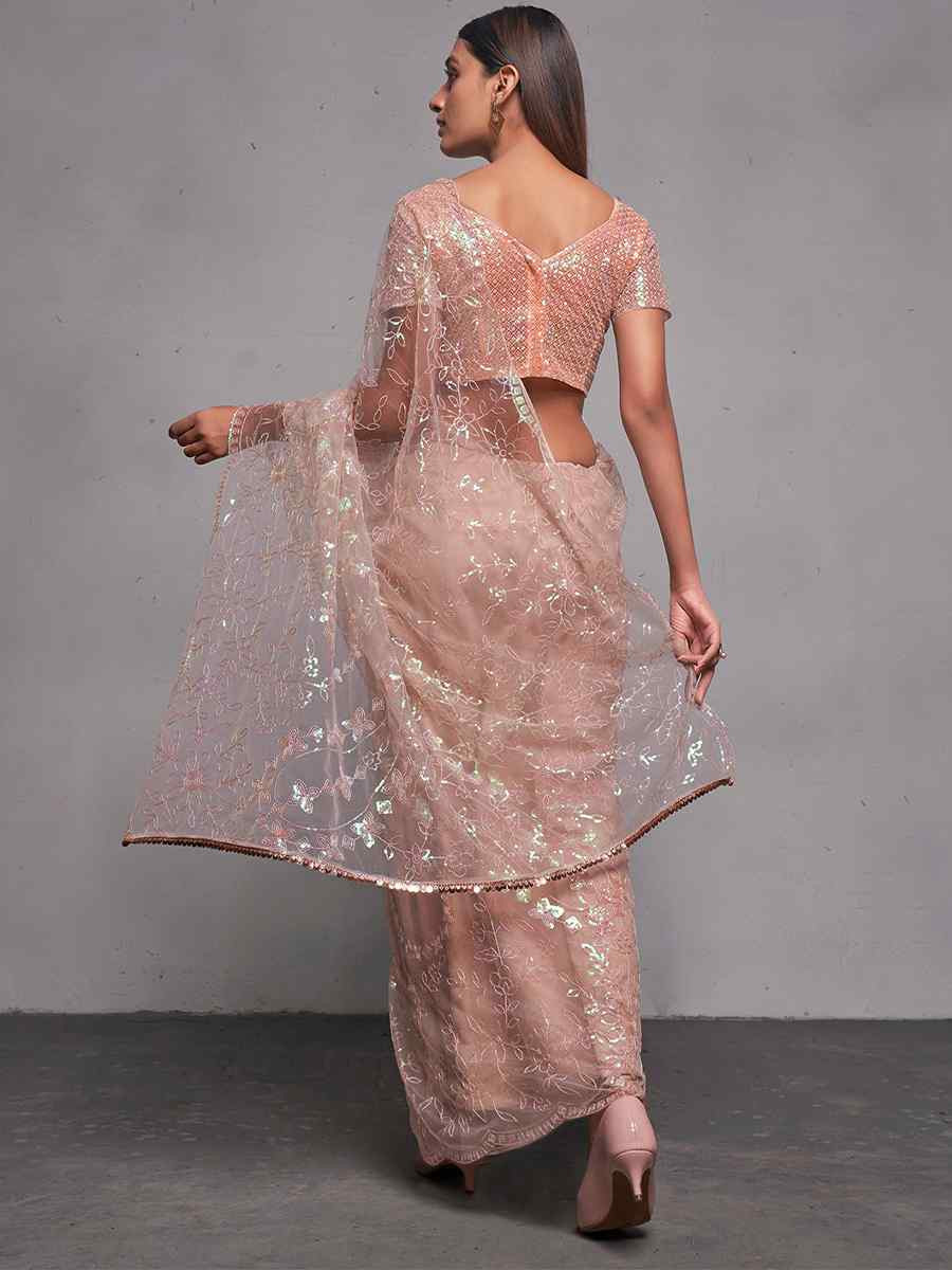 Pink Soft Net Embroidered Festival Wedding Fancy Heavy Border Saree