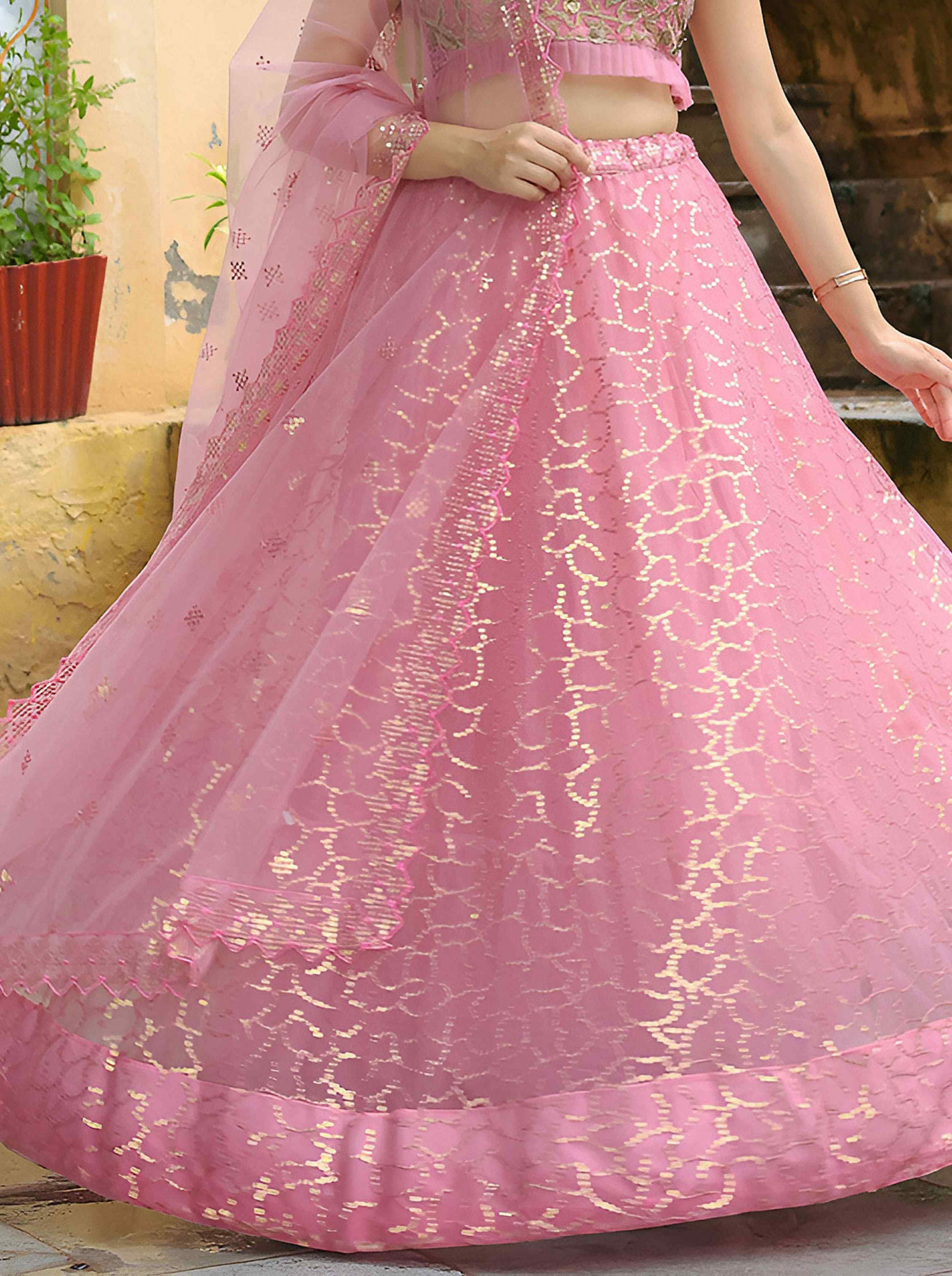 Pink Soft Net Embroidered Festival Wedding Party Reception Heavy Border Lehenga Choli