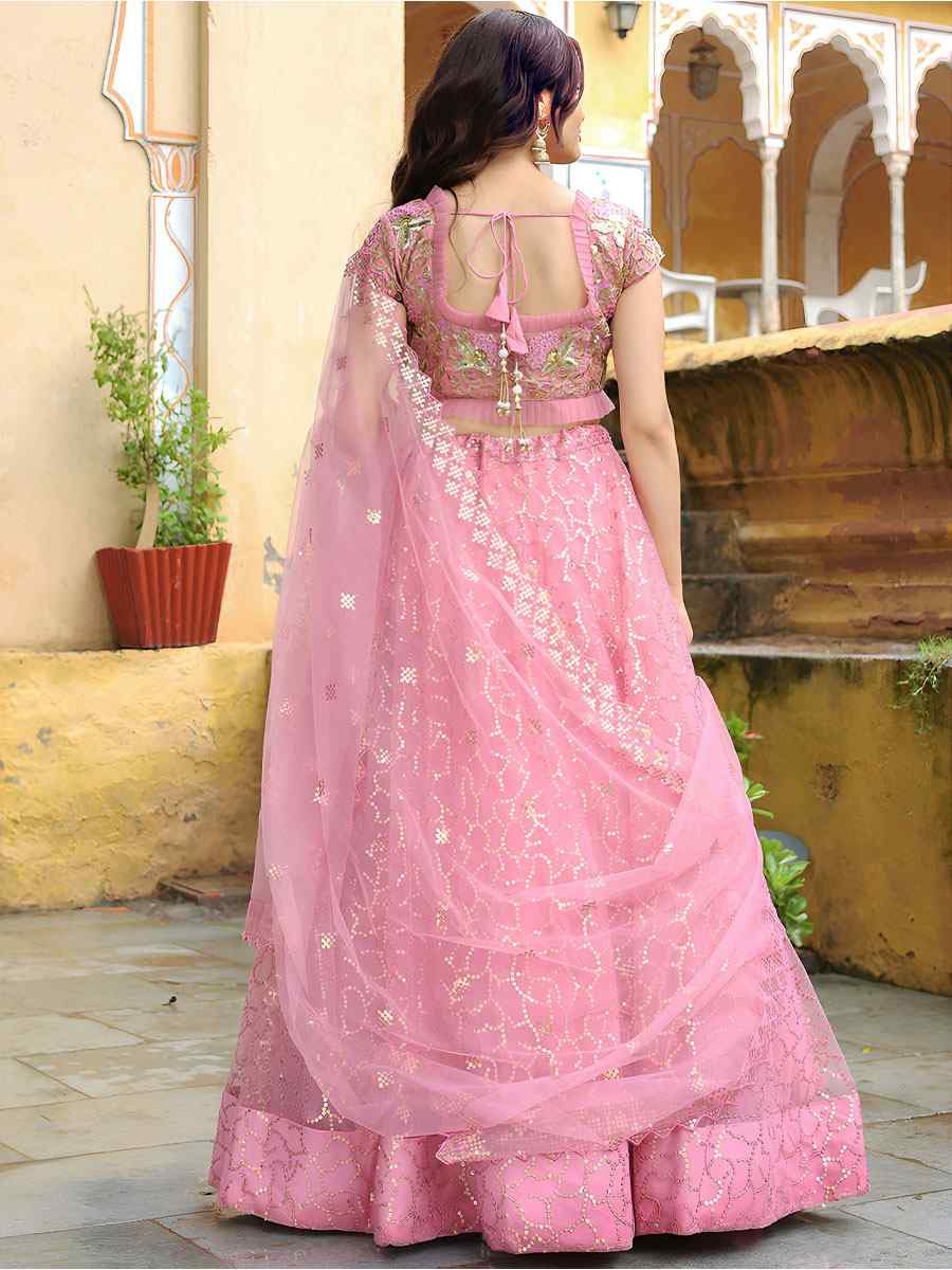 Pink Soft Net Embroidered Festival Wedding Party Reception Heavy Border Lehenga Choli