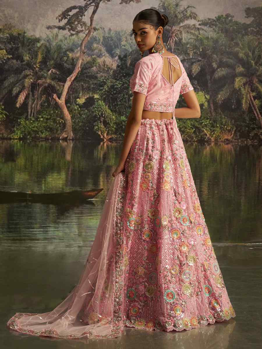 Pink Soft Net Embroidered Festival Wedding Party Reception Heavy Border Lehenga Choli