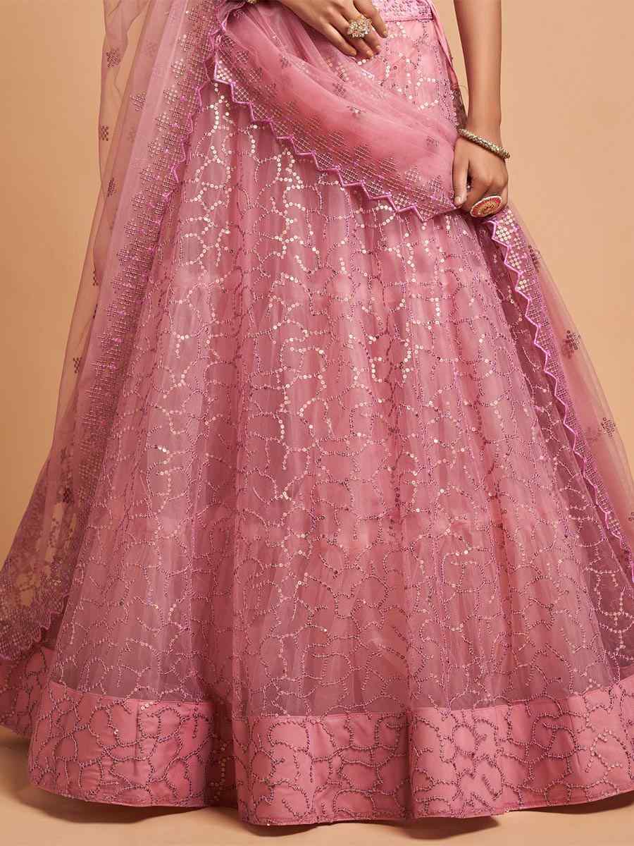 Pink Soft Net Embroidered Wedding Bridesmaid Circular Lehenga Choli