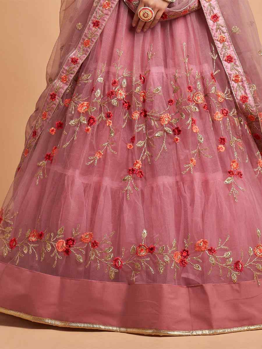 Pink Soft Net Embroidered Wedding Bridesmaid Circular Lehenga Choli