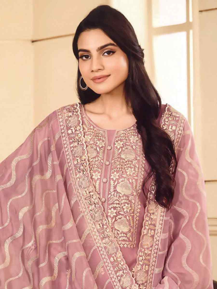 Pink Soft Organza Embroidered Festival Wedding Pant Salwar Kameez