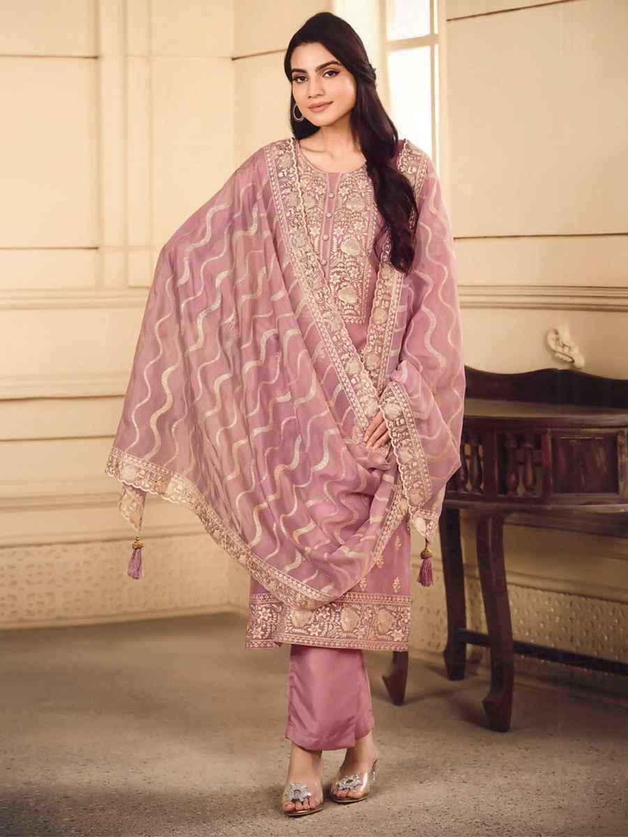 Pink Soft Organza Embroidered Festival Wedding Pant Salwar Kameez