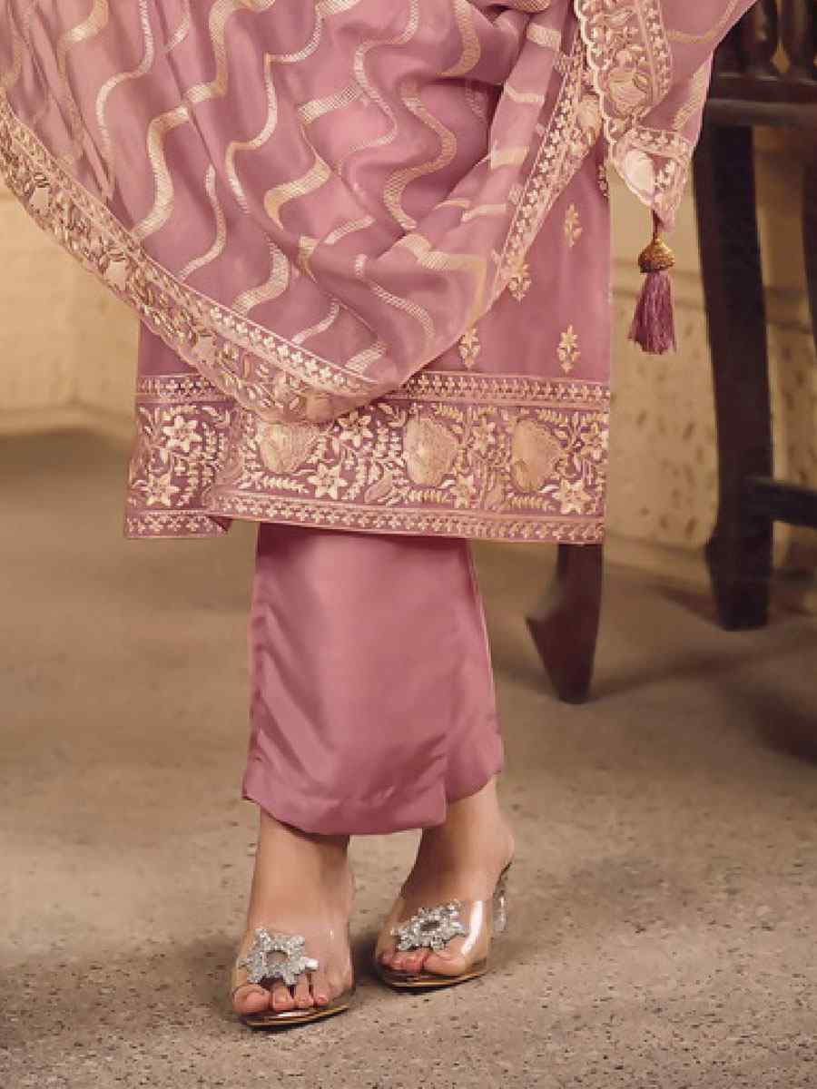 Pink Soft Organza Embroidered Festival Wedding Pant Salwar Kameez