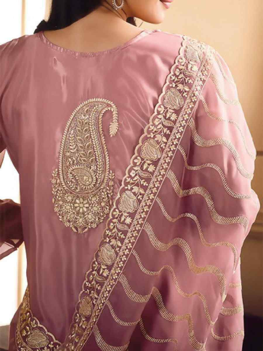 Pink Soft Organza Embroidered Festival Wedding Pant Salwar Kameez