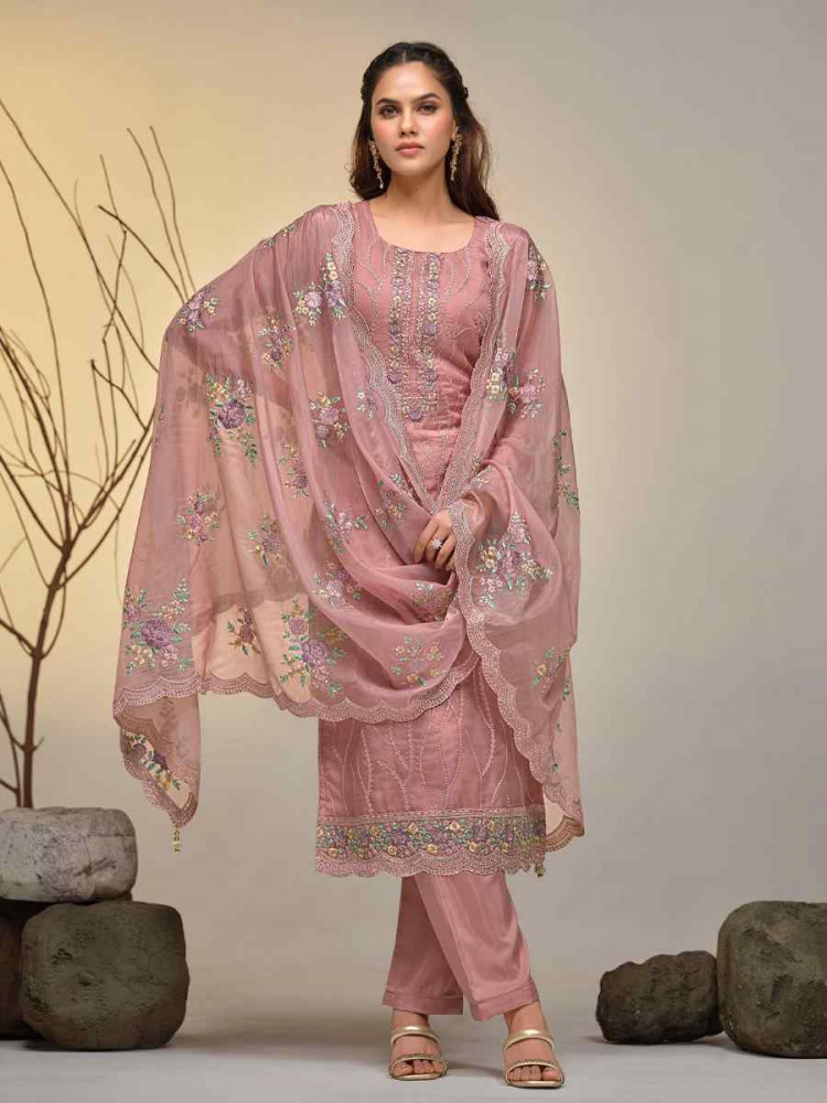 Pink Soft Organza Embroidered Festival Wedding Pant Salwar Kameez