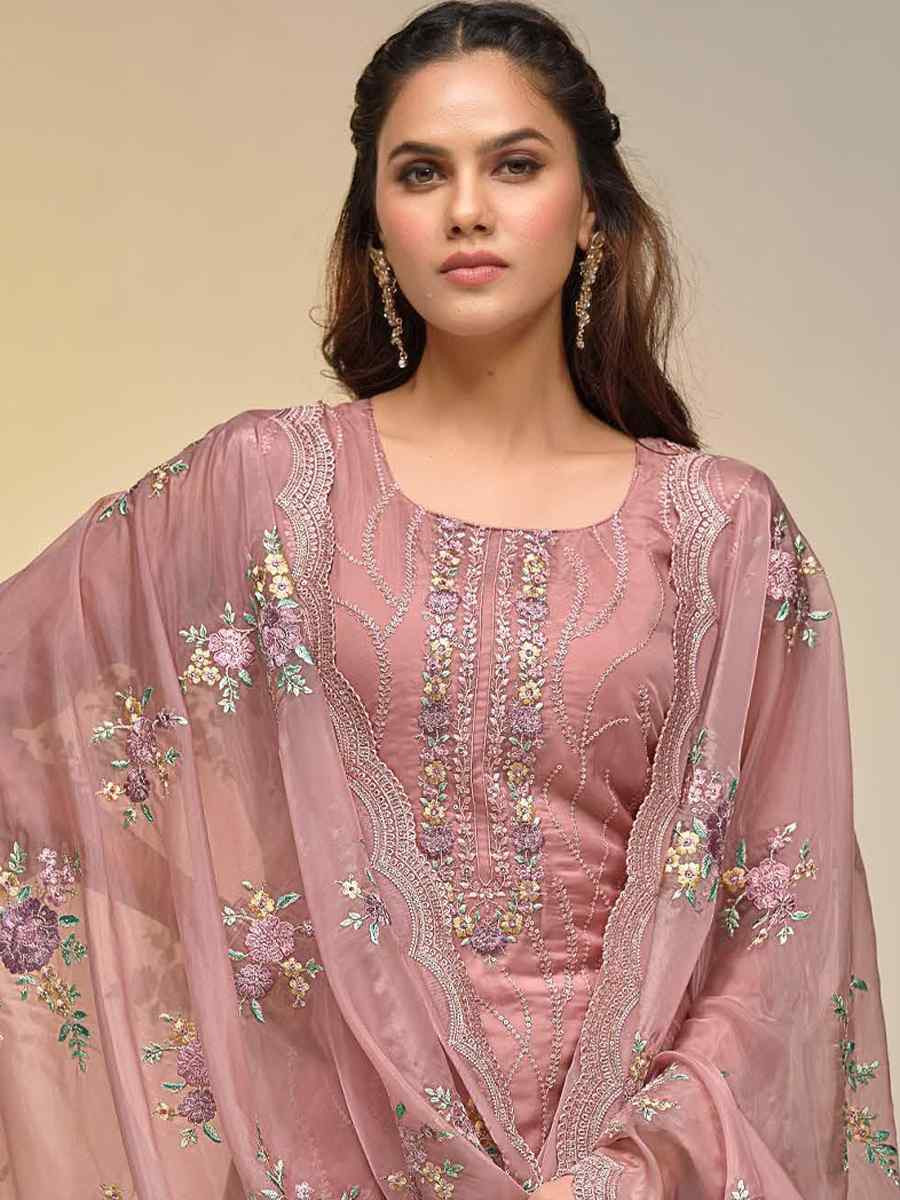 Pink Soft Organza Embroidered Festival Wedding Pant Salwar Kameez