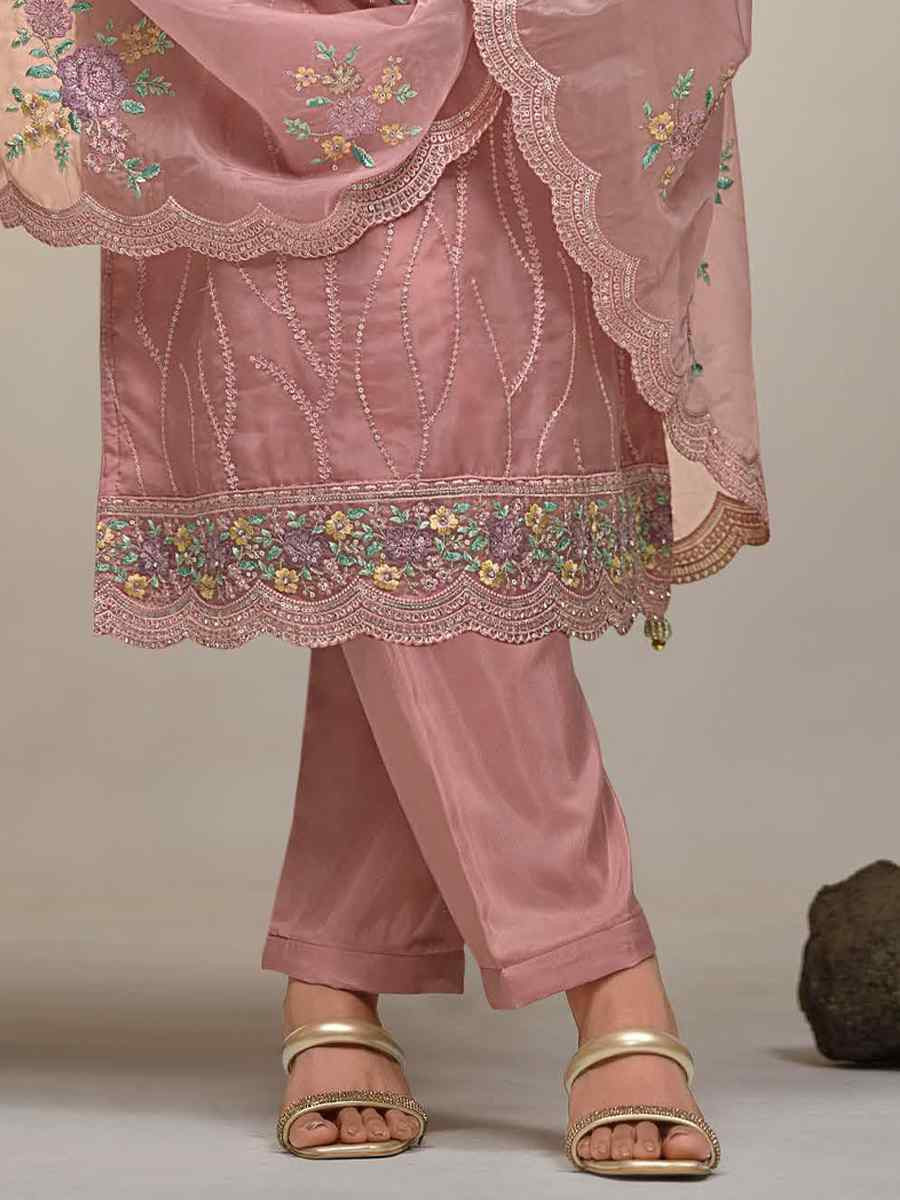 Pink Soft Organza Embroidered Festival Wedding Pant Salwar Kameez