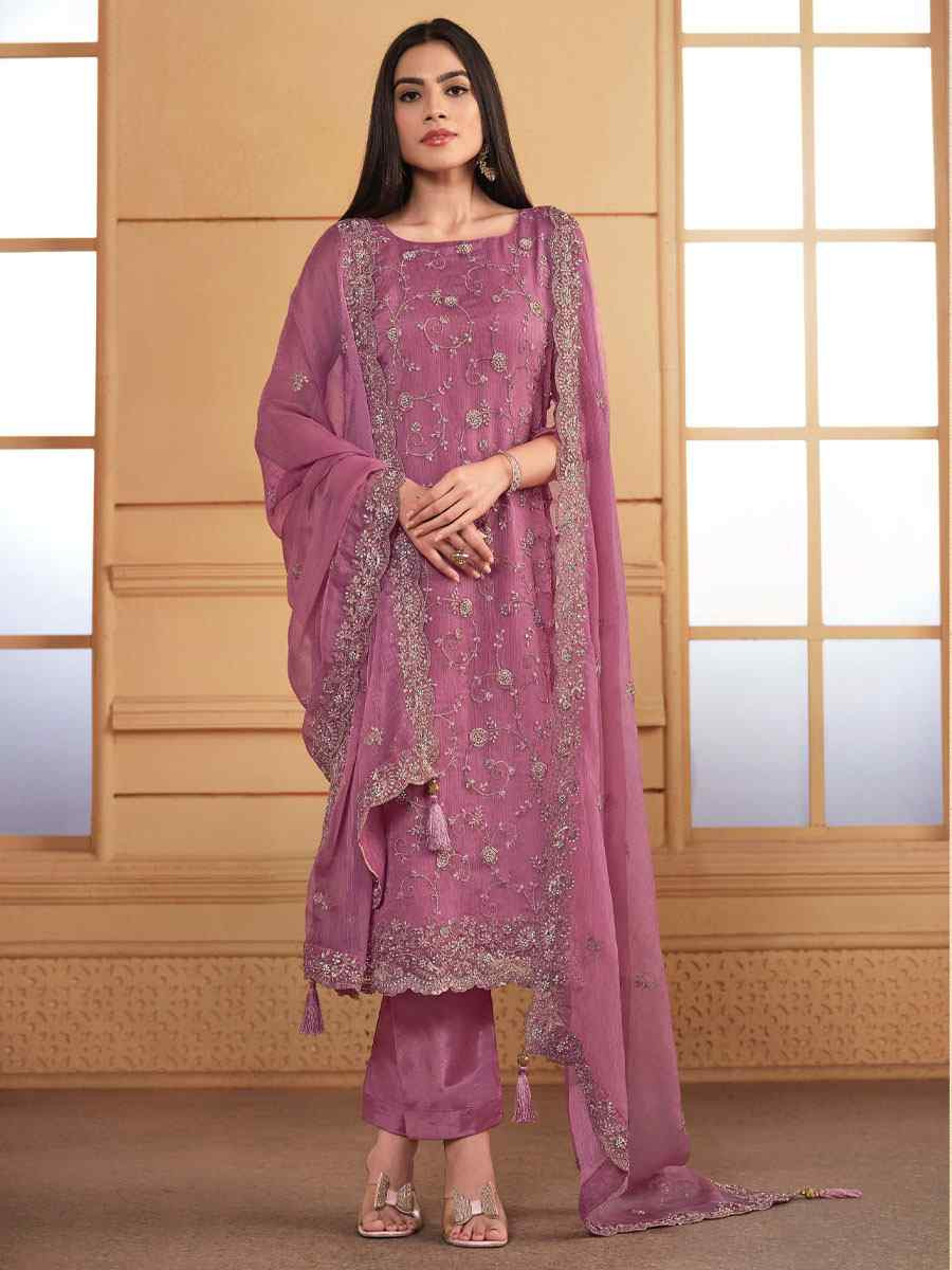 Pink Soft Organza Embroidered Festival Wedding Pant Salwar Kameez