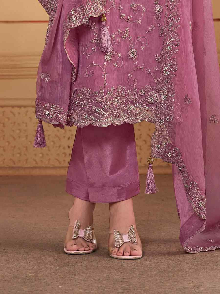 Pink Soft Organza Embroidered Festival Wedding Pant Salwar Kameez