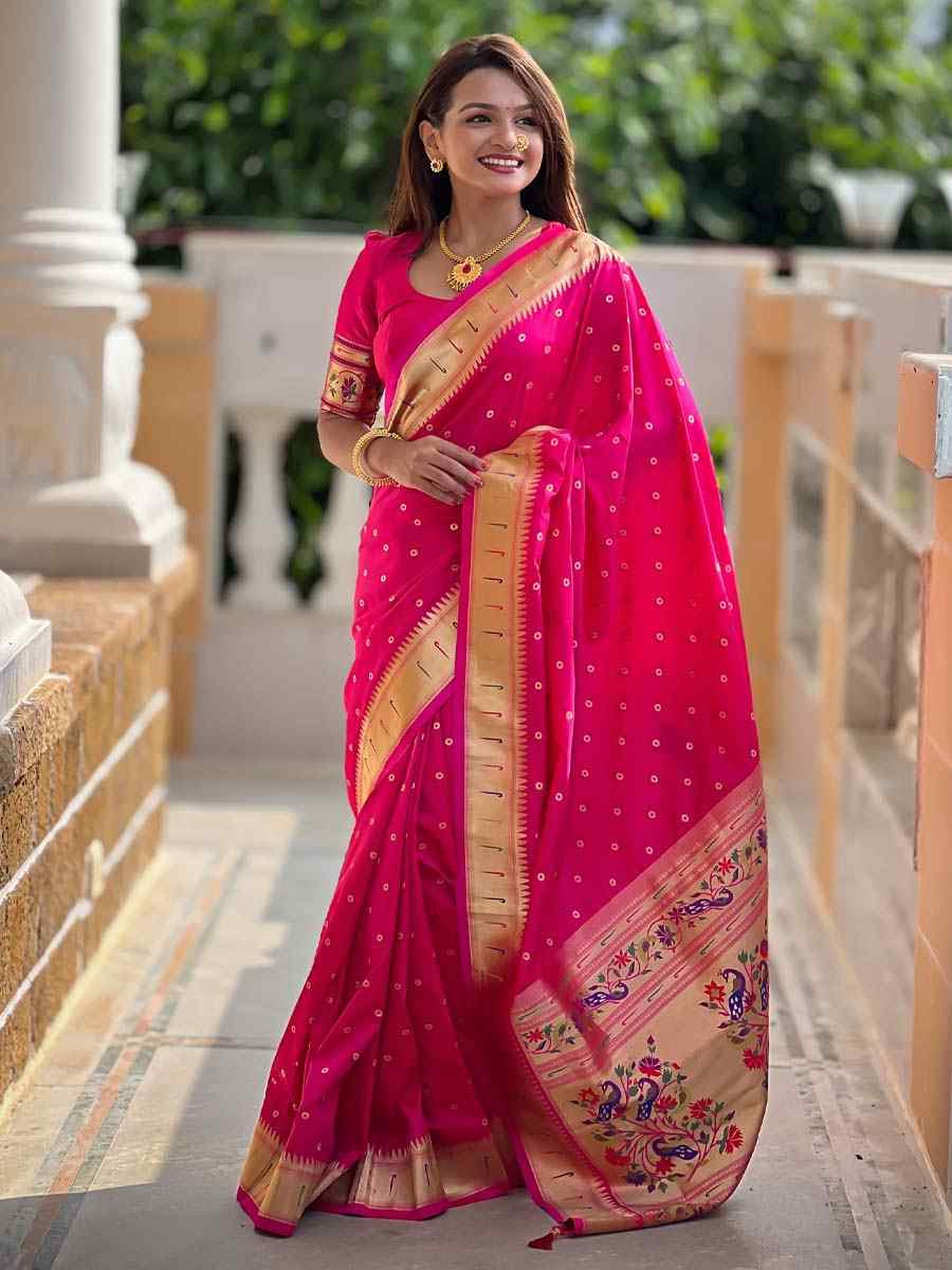 Pink Soft Pathani Silk Handwoven Festival Wedding Fancy Heavy Border Saree
