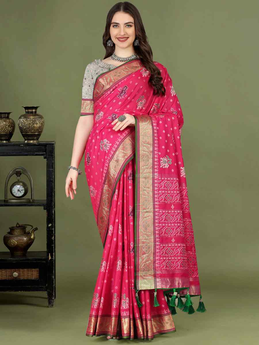 Pink Soft Patola Silk Handwoven Wedding Festival Heavy Border Saree