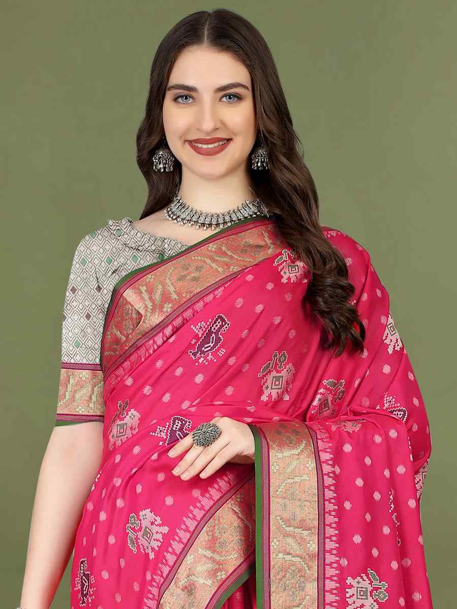 Pink Soft Patola Silk Handwoven Wedding Festival Heavy Border Saree