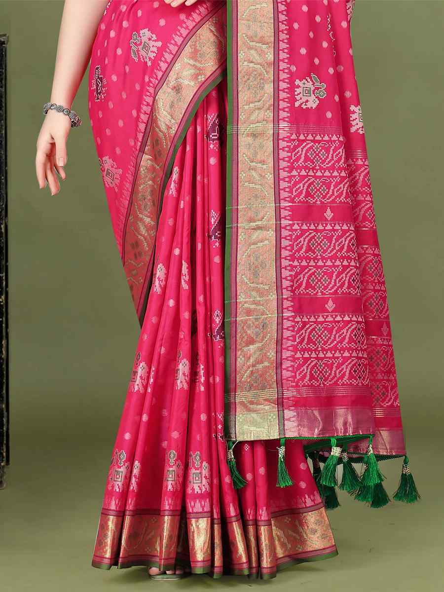 Pink Soft Patola Silk Handwoven Wedding Festival Heavy Border Saree