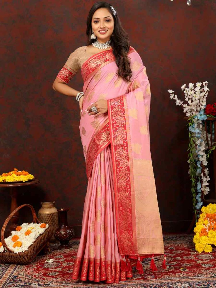 Pink Soft Patola Silk Handwoven Wedding Festival Heavy Border Saree