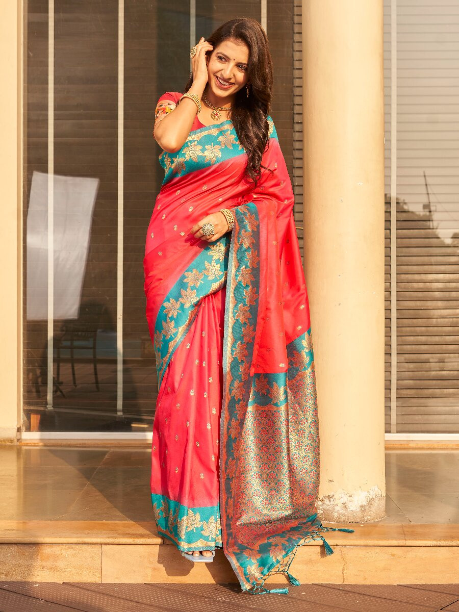 Pink Soft Silk Banarasi Zari Weaves Meenakari Work Wedding Reception Party Festival Casual Heavy Border Sarees