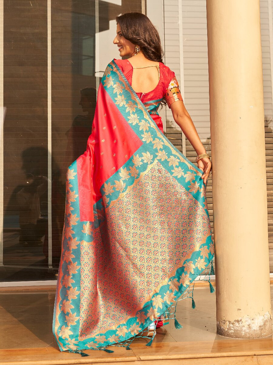 Pink Soft Silk Banarasi Zari Weaves Meenakari Work Wedding Reception Party Festival Casual Heavy Border Sarees
