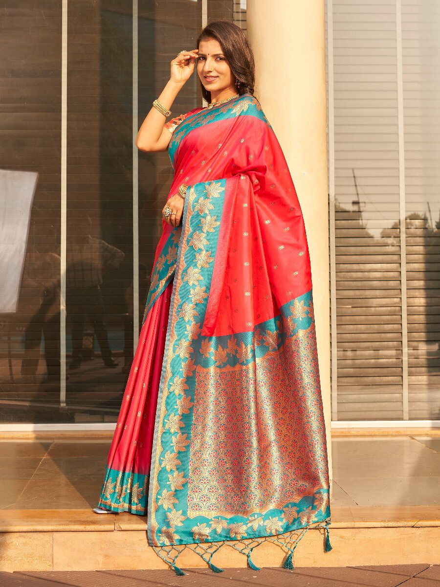 Pink Soft Silk Banarasi Zari Weaves Meenakari Work Wedding Reception Party Festival Casual Heavy Border Sarees