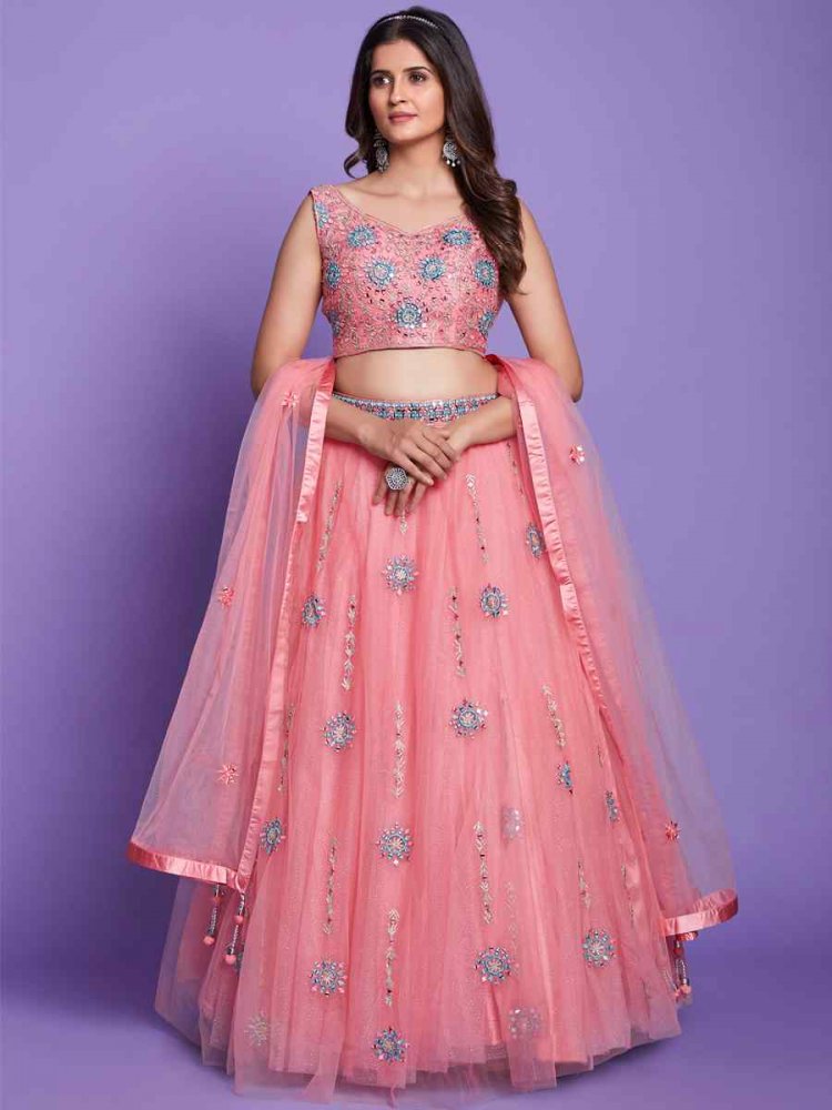Pink Soft Silk Embroidered Reception Party Wear Ready Circular Lehenga Choli