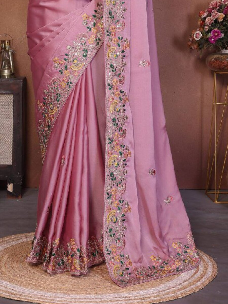Pink Soft Silk Embroidery Wedding Reception Party Festival Casual Heavy Border Sarees