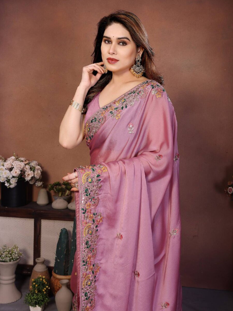 Pink Soft Silk Embroidery Wedding Reception Party Festival Casual Heavy Border Sarees