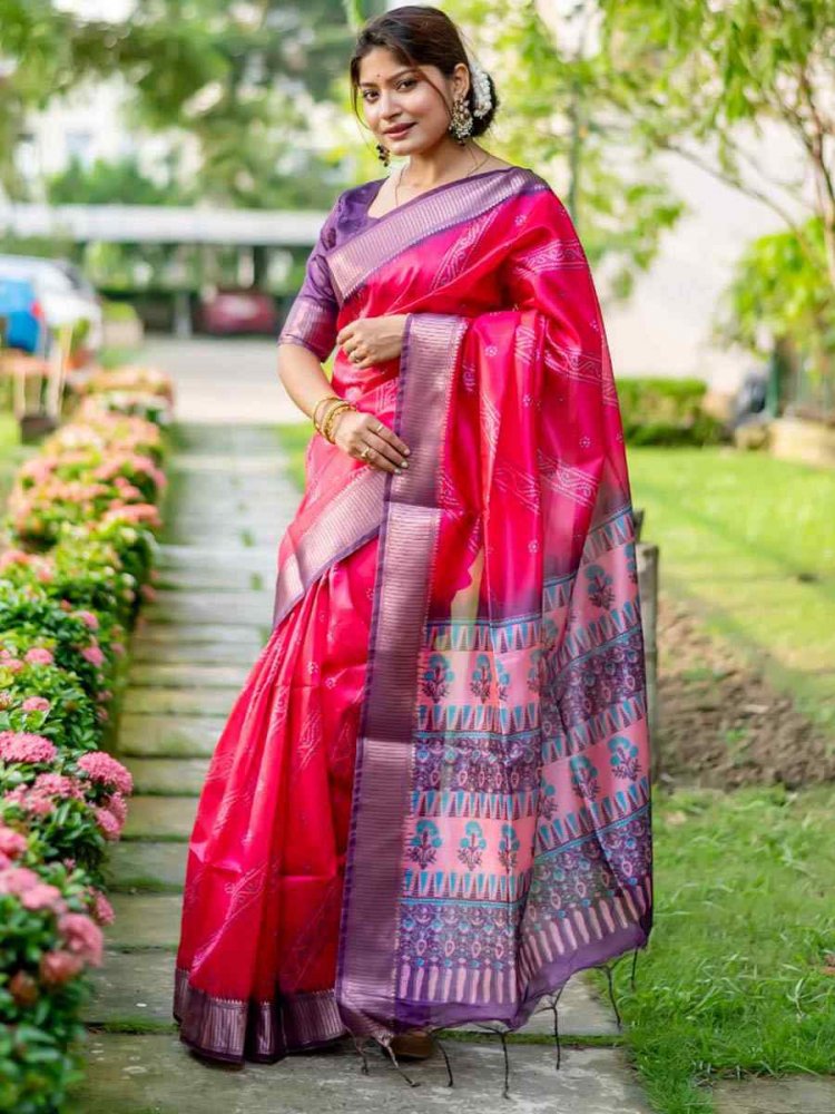Pink Soft Silk Handwoven Casual Festival Classic Style Saree