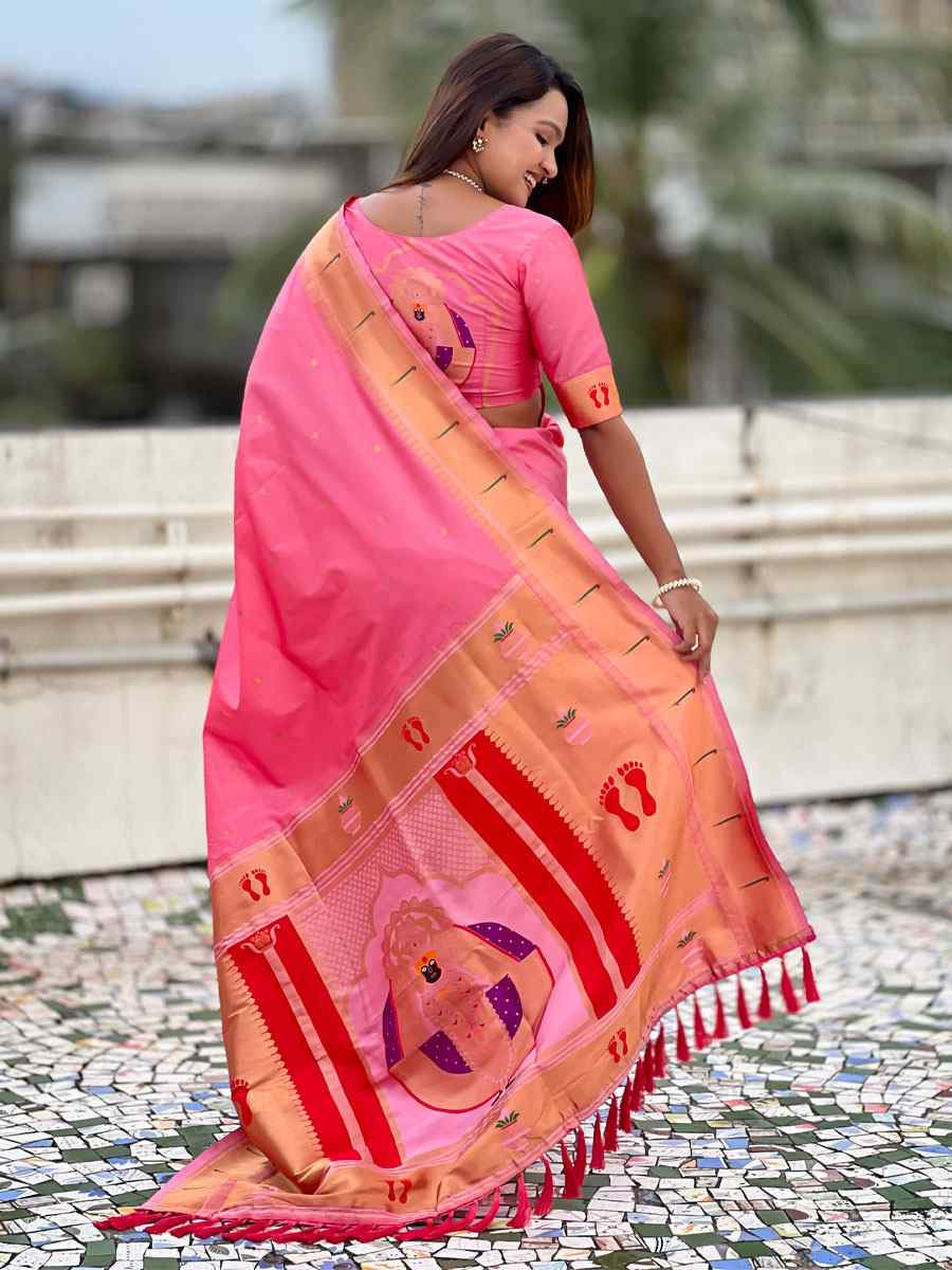 Pink Soft Silk Handwoven Casual Reception Festival Wedding Fancy Classic Style Sarees