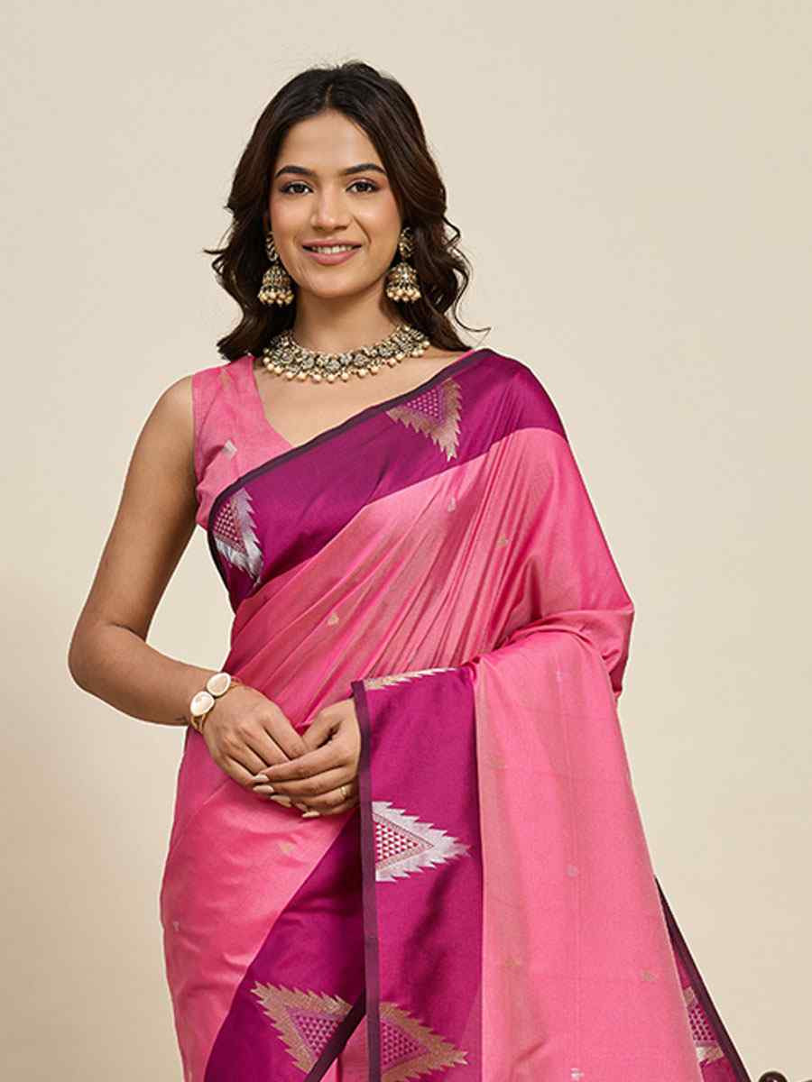 Pink Soft Silk Handwoven Casual Reception Festival Wedding Fancy Heavy Border Saree
