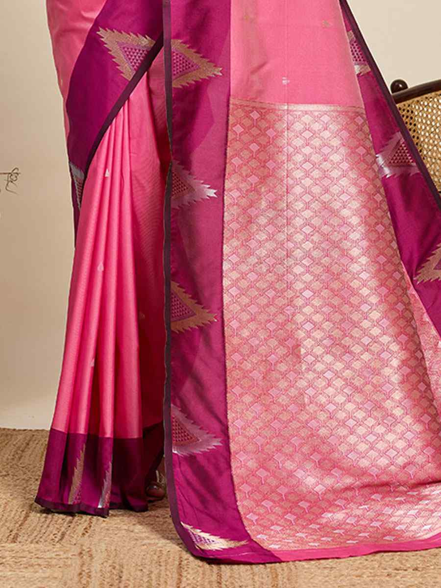 Pink Soft Silk Handwoven Casual Reception Festival Wedding Fancy Heavy Border Saree