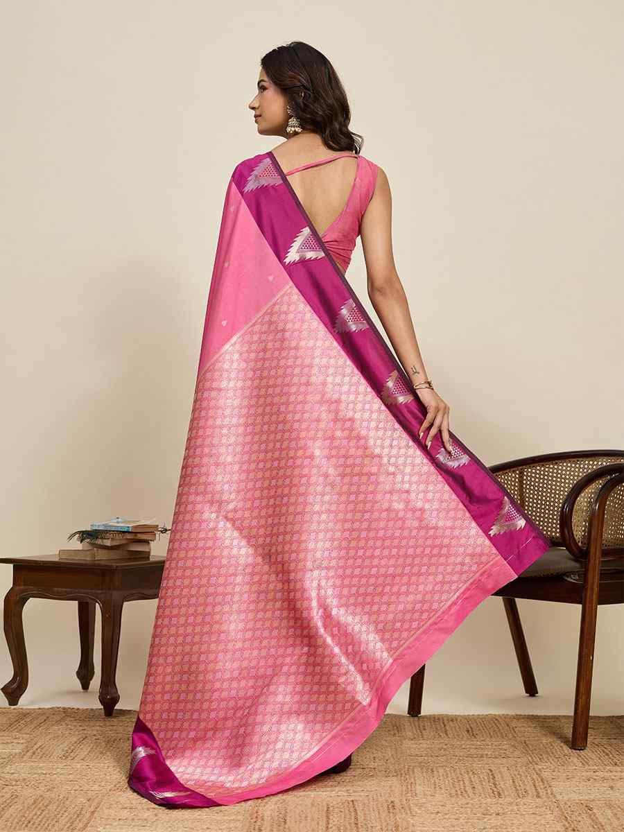 Pink Soft Silk Handwoven Casual Reception Festival Wedding Fancy Heavy Border Saree