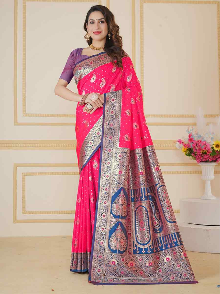Pink Soft Silk Handwoven Festival Wedding Fancy Heavy Border Saree