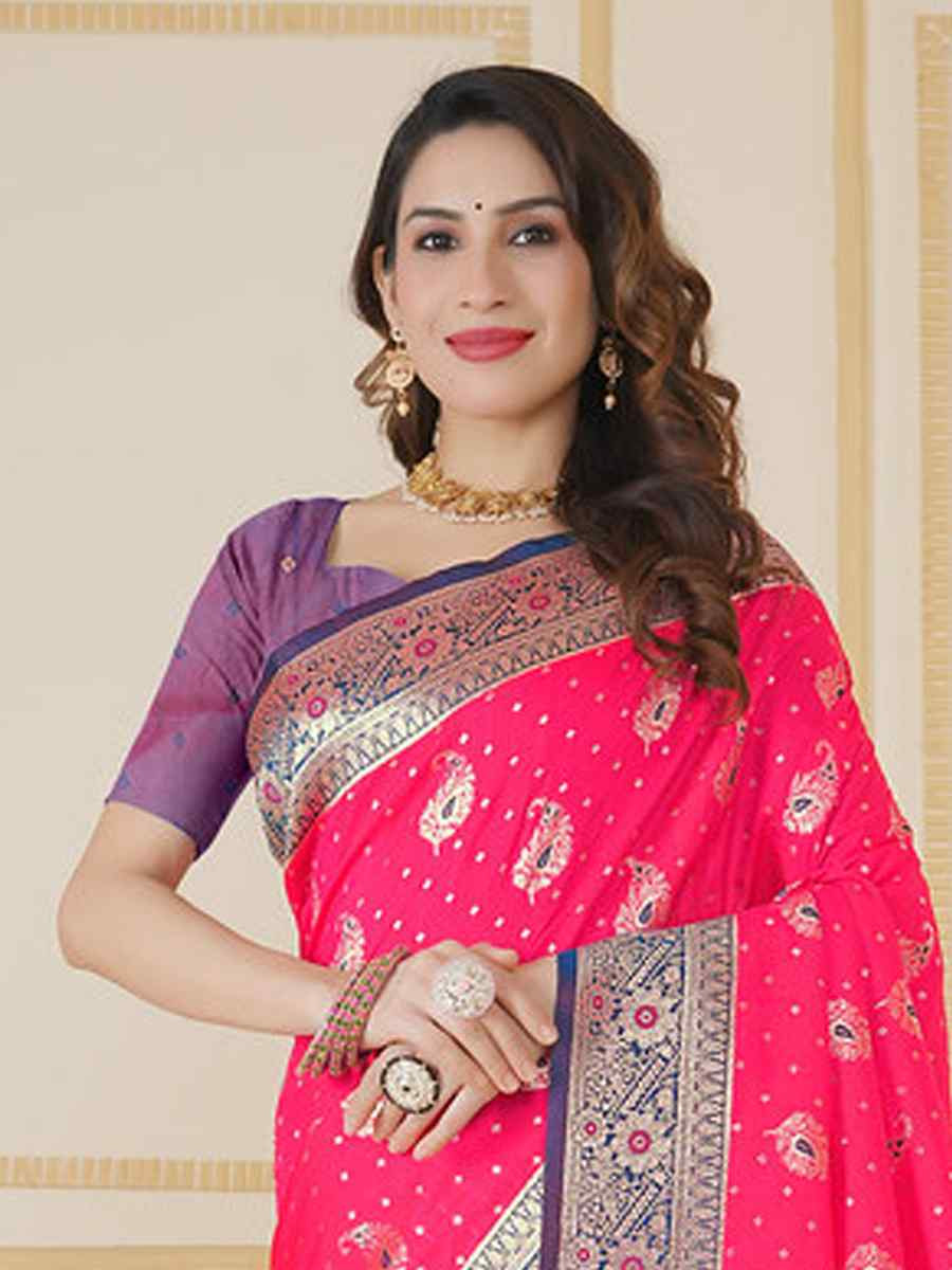 Pink Soft Silk Handwoven Festival Wedding Fancy Heavy Border Saree