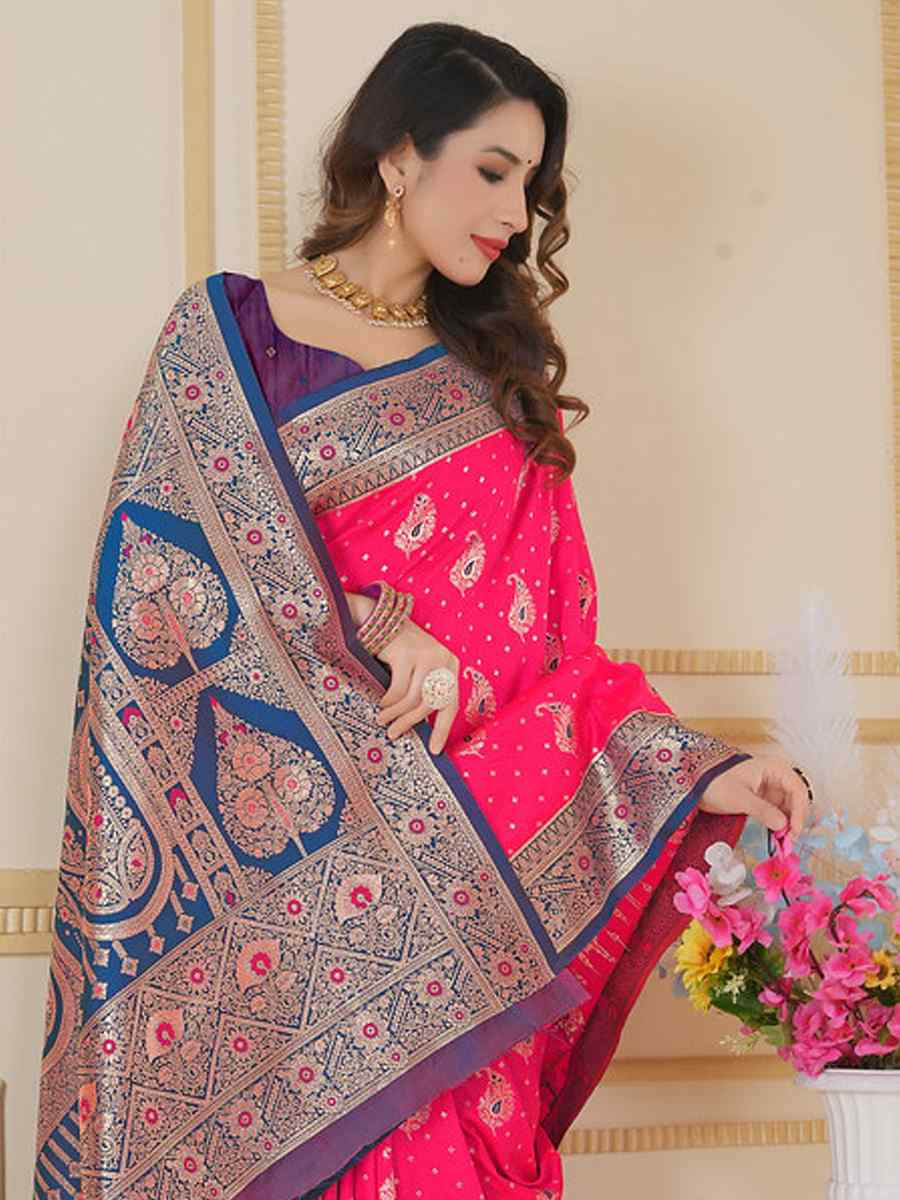 Pink Soft Silk Handwoven Festival Wedding Fancy Heavy Border Saree