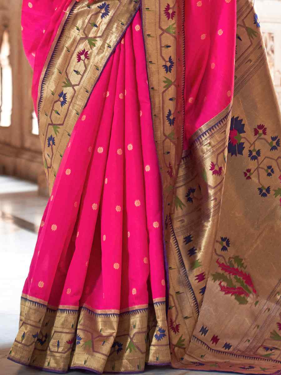 Pink Soft Silk Handwoven Wedding Bridal Heavy Border Saree