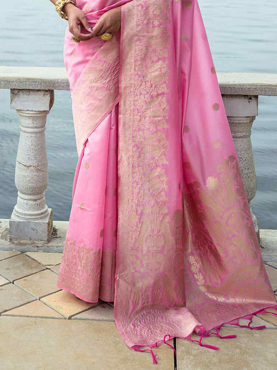 Pink Soft Silk Handwoven Wedding Festival Heavy Border Saree
