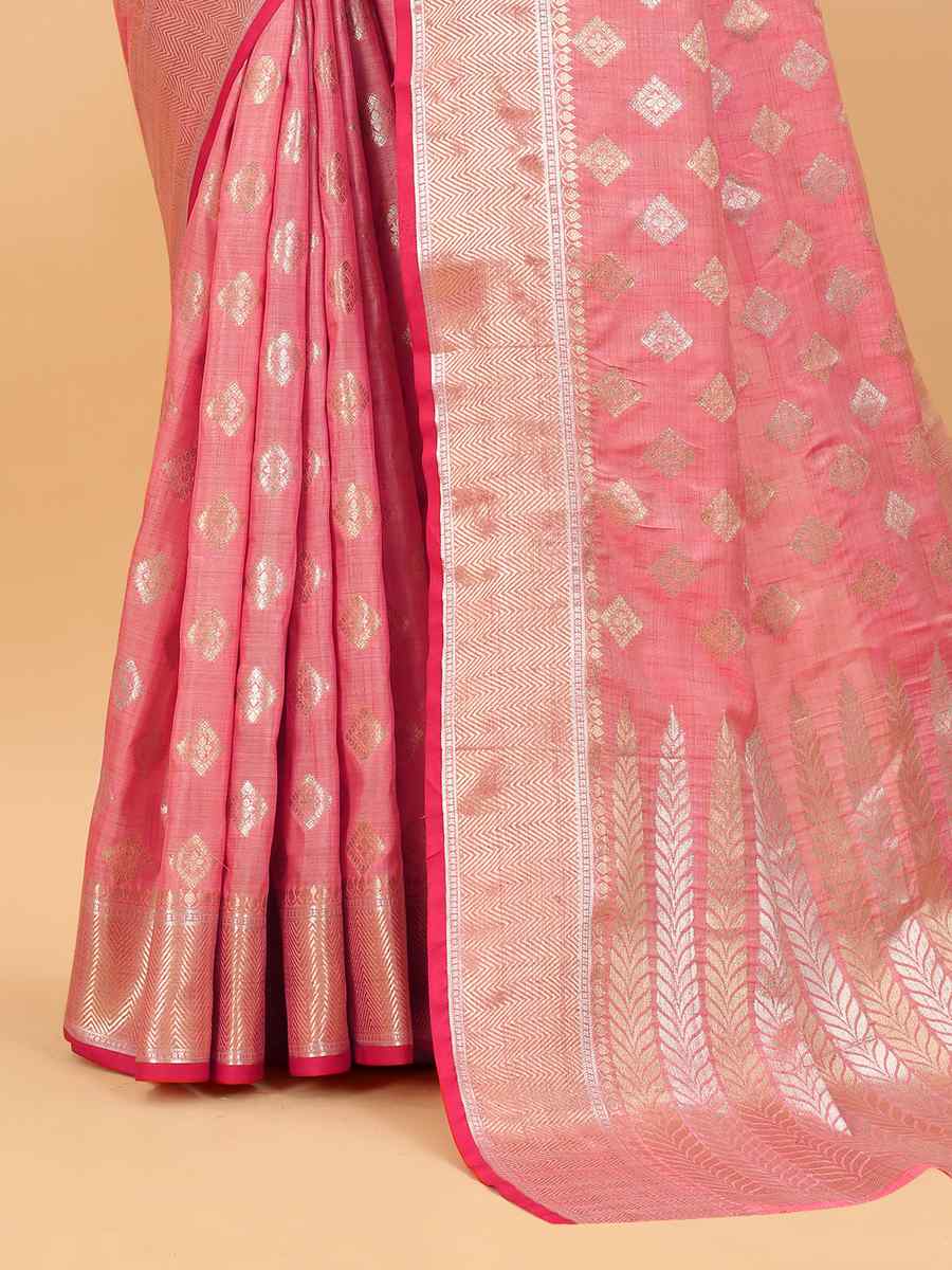Pink Soft Silk Handwoven Wedding Festival Heavy Border Saree