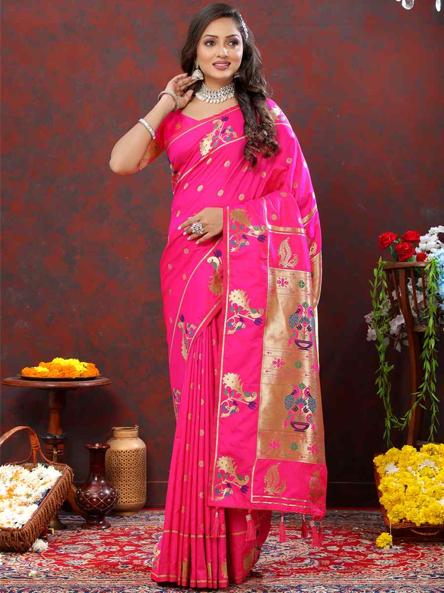 Pink Soft Silk Handwoven Wedding Festival Heavy Border Saree