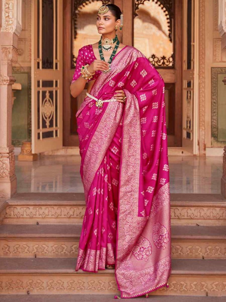 Pink Soft Silk Handwoven Wedding Festival Heavy Border Saree