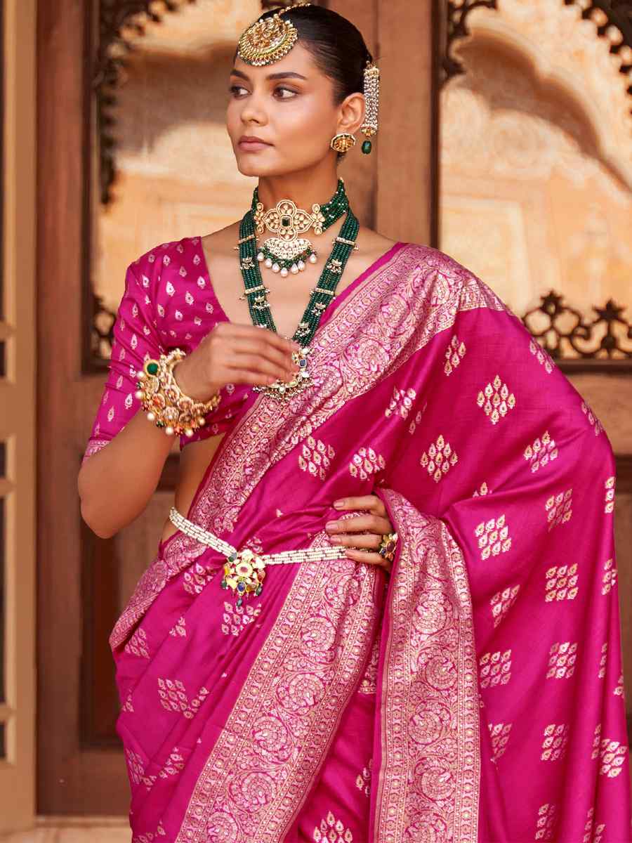 Pink Soft Silk Handwoven Wedding Festival Heavy Border Saree