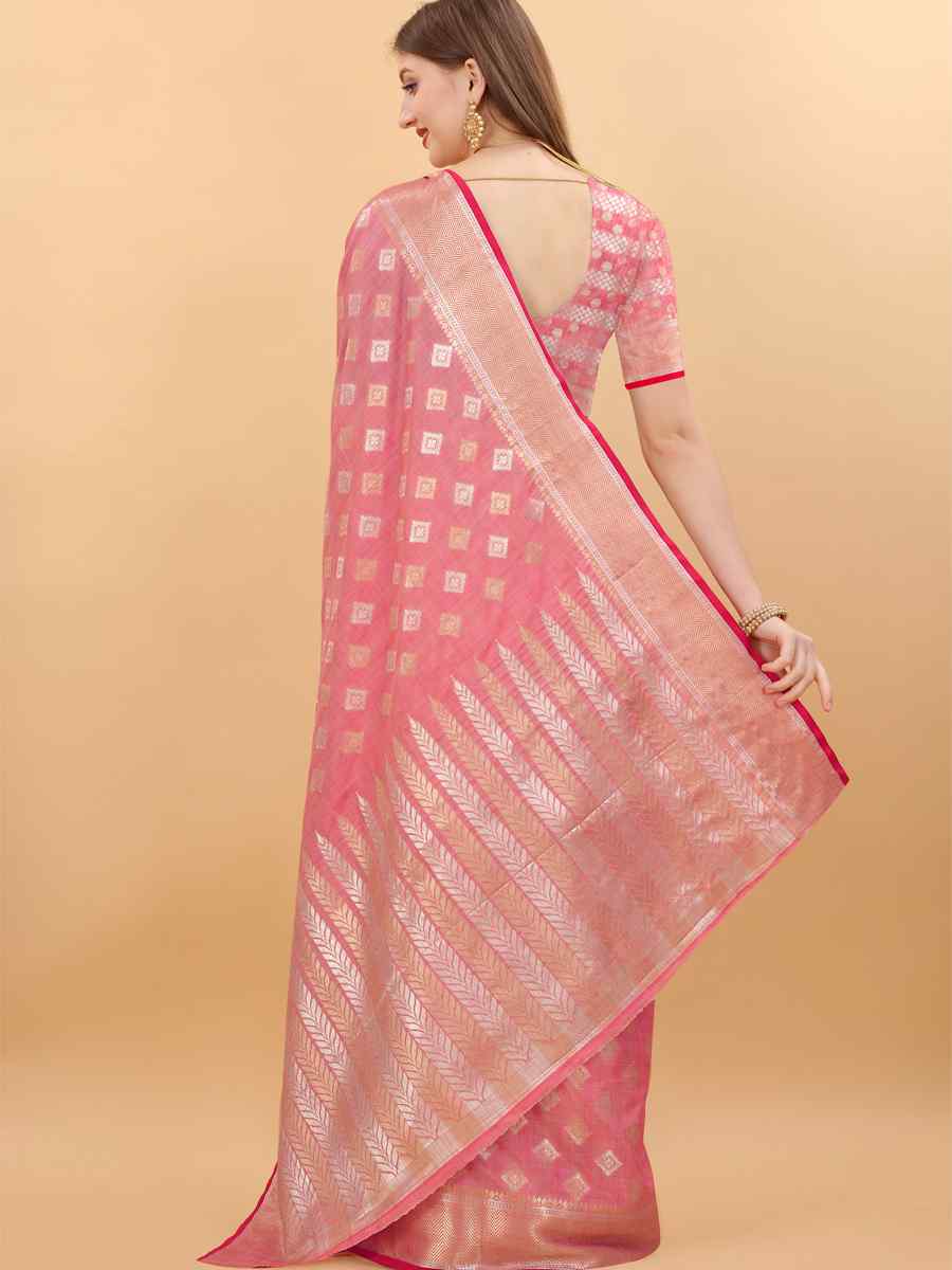 Pink Soft Silk Handwoven Wedding Festival Heavy Border Saree