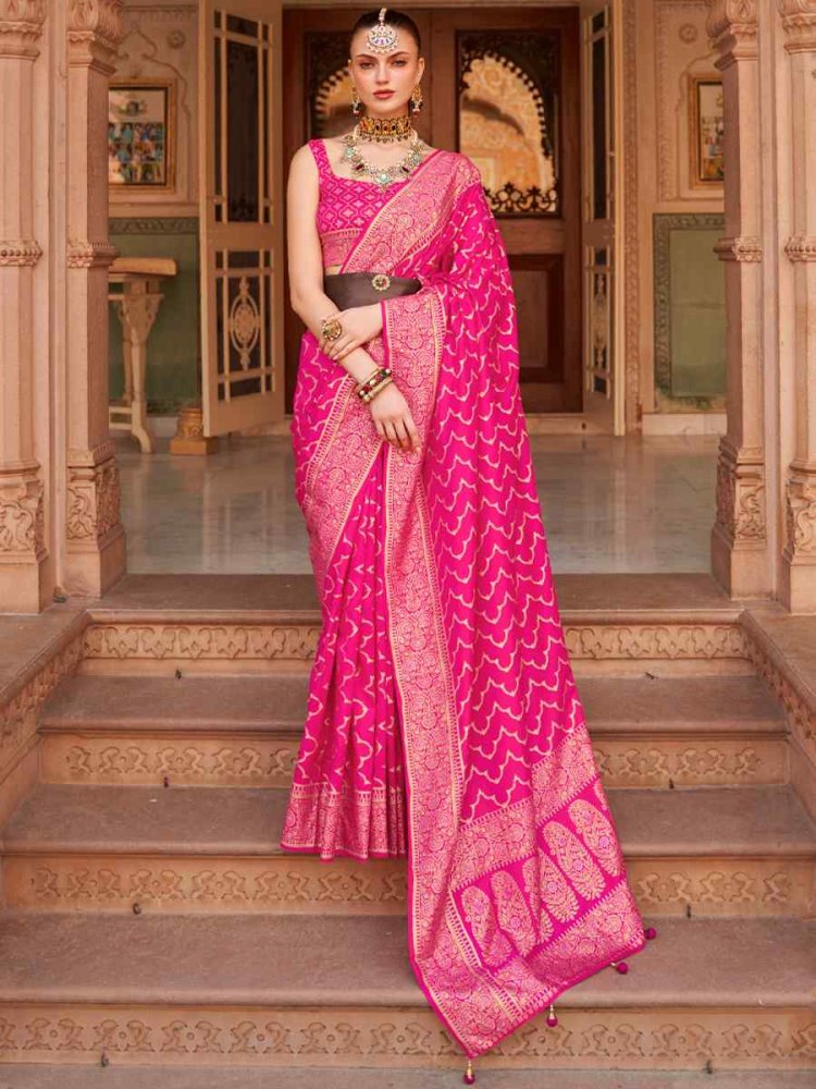 Pink Soft Silk Handwoven Wedding Festival Heavy Border Saree