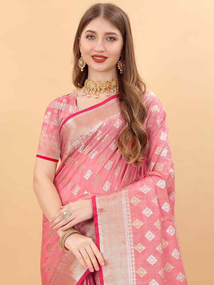 Pink Soft Silk Handwoven Wedding Festival Heavy Border Saree