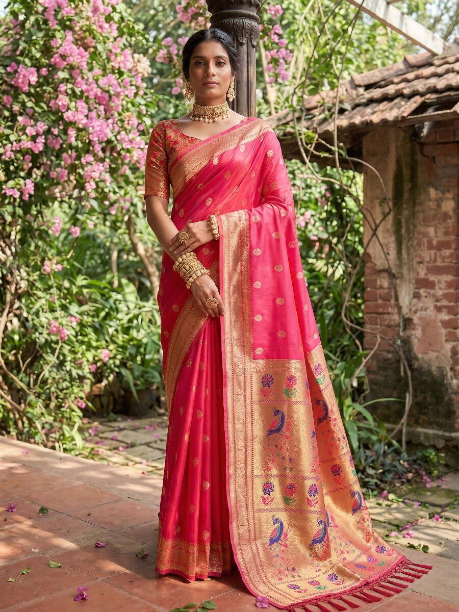 Pink Soft Silk Handwoven Wedding Reception Party Festival Casual Heavy Border Sarees