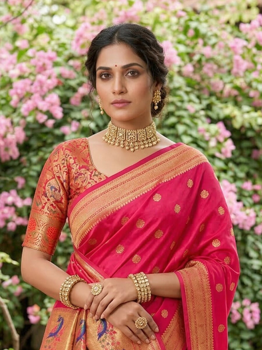 Pink Soft Silk Handwoven Wedding Reception Party Festival Casual Heavy Border Sarees